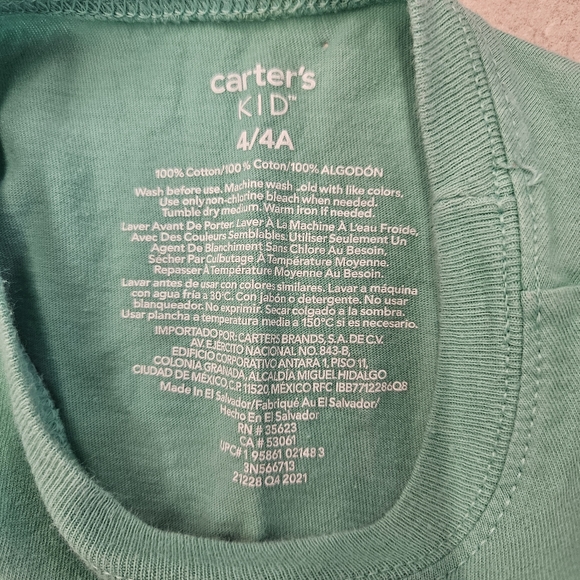 Aqua Blue Tyrannosaurus Rex Long Sleeve T by Carter's Kid Sz 4 - Picture 4 of 4